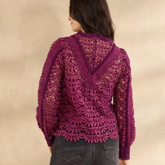 SUNDANCE Women’s Linnea Crochet Red Plum Top Small Western Delicate Intricate - Picture 4 of 14